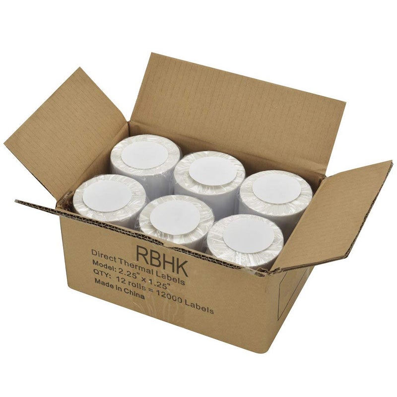RBHK 12 Rolls Direct Thermal Labels 2-1/4'' x 1-1/4'', Permanent Adhesive Shipping Labels for Zebra Printer, SKU Labels Address Labels, 1000 Labels per Roll - Image 5